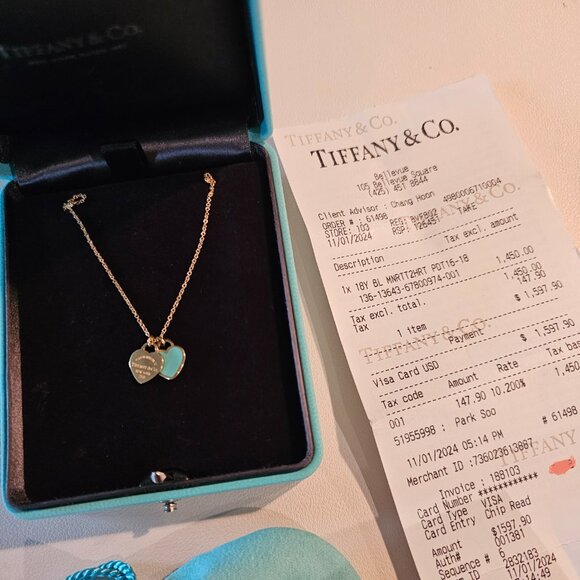 Tiffany 18k gold mini double heart pendant necklace - Picture 3 of 4